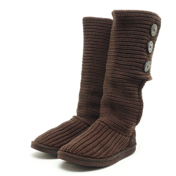 UGG Button Up Knit Boots Wool Blend Women 6 Brown - Picture 6 of 16